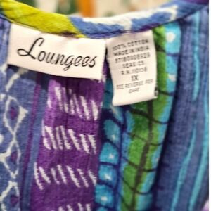Loungees 100 Percent Cotton Blue Purple Green Print batik mumu dress new 1X PLUS